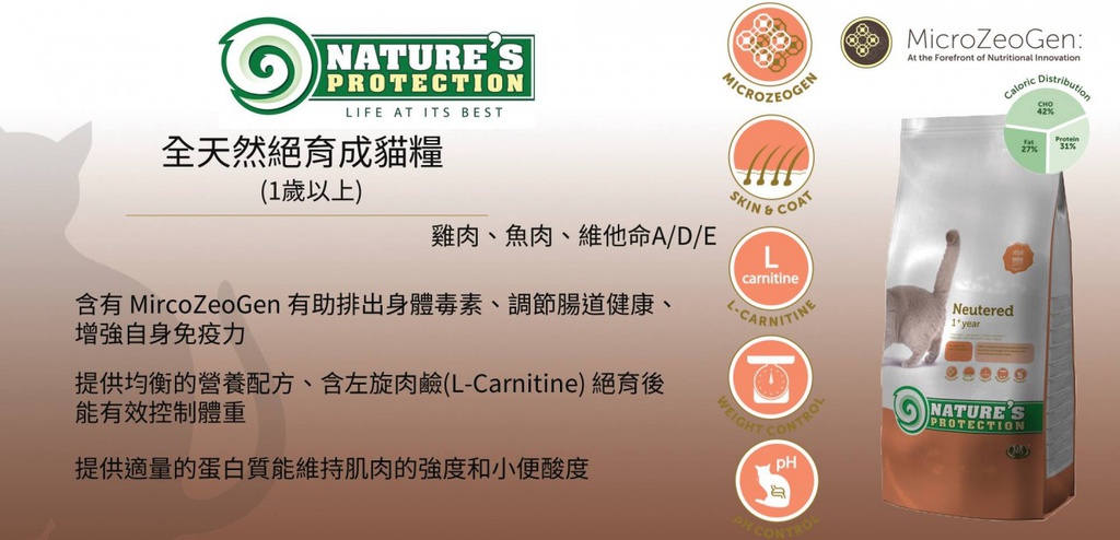 Nature's Protection Cat Sterilised (以前叫 Neutered) 7kg 保然全天然絕育成貓糧(控制體重)7kg