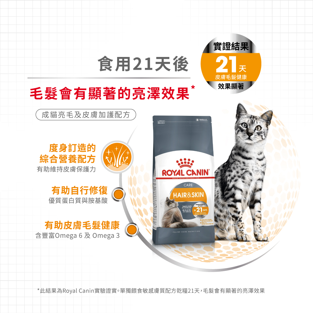 Royal Canin CAT - Feline Care Nutrition(FCN)  Hair & Skin Care Adult 加護系列 成貓亮毛及皮膚加護配方 04kg (2526040011)(原裝行貨)