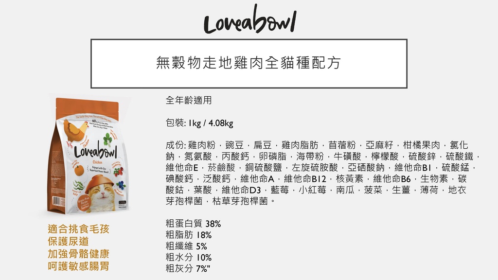 Loveabowl Cat 無穀物走地雞肉全貓種配方 Chicken 4.1kg