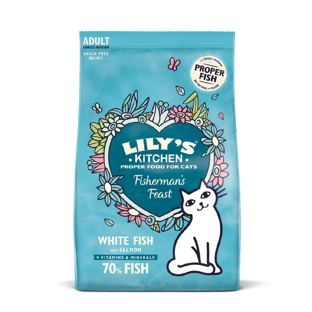 Lily's Kitchen [ White Fish & Salmon Dry Food ] 莉莉廚房貓糧低磷無榖物鮮味魚肉餐 2KG (成貓/adult)(藍) {原裝行貨}