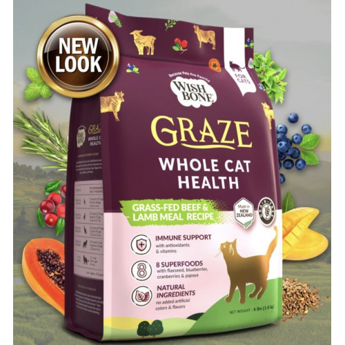 WishBone 威斯邦 CAT Graze 紐西蘭無穀物 香草成貓糧 Grass-Fed BEEF & LAMB Meal Recipe 草飼牛 10lb