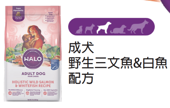 Halo自然光環狗糧 成犬 野生三文魚&白魚 配方 21磅 Adult Dog - Holistic Wild Salmon & Whitefish Recipe 21 lb (訂貨需時3-5天)