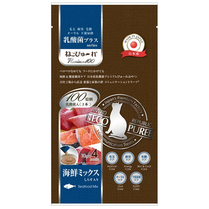 Riverd Republic NECO PUREE 4本 Premium100 日本製無添加天然保健肉泥棒 乳酸菌 (海鮮盛合Seafood Mix- 吞拿魚、鰹魚、三文魚) 4本