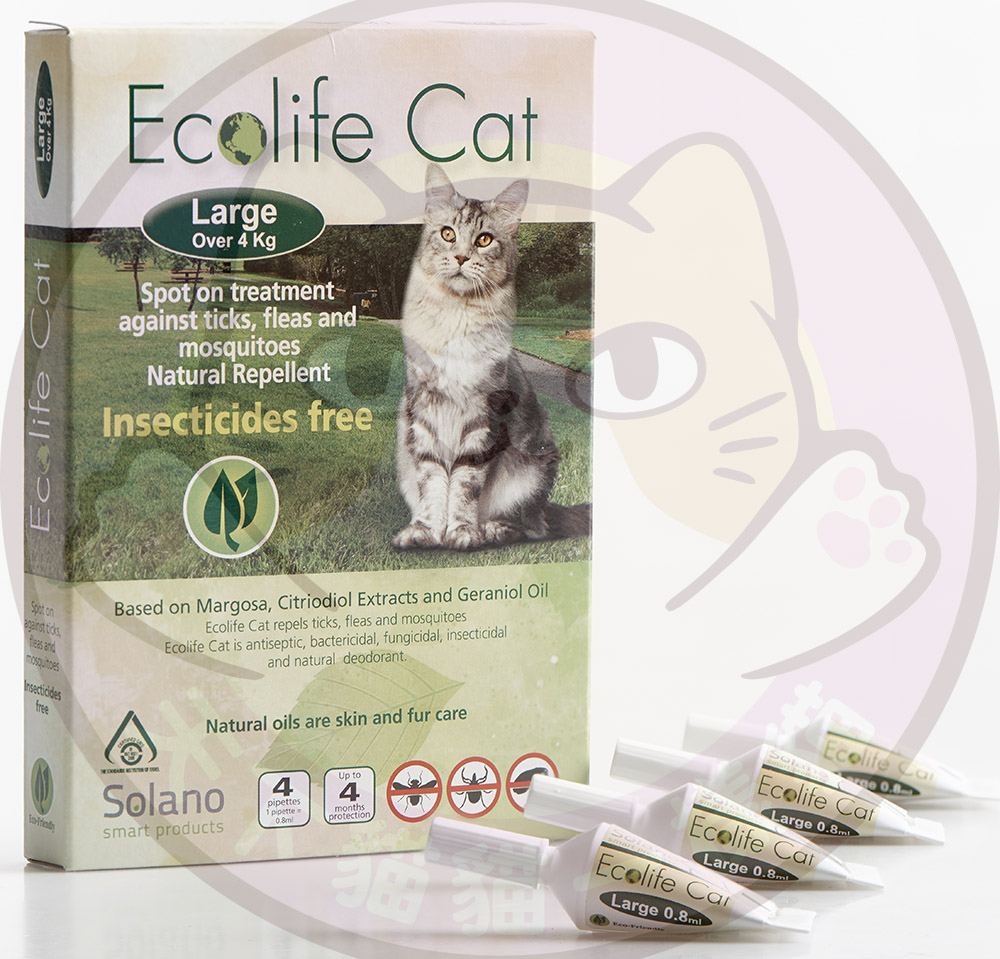 Solano Ecolife Cat Spot On [Large] 純天然驅蚤滴頸劑 一盒四支 Adult (成貓用 4-8KG)