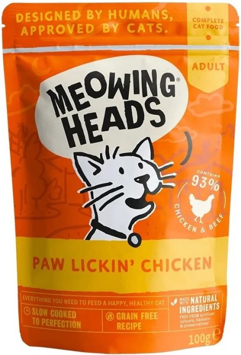 Meowing Heads貓頭-全配方無穀物貓用主食濕糧系列 成貓配方 [[ 橙濕包 ]] Paw Lickin’ Chicken 放養雞肉+草飼牛 100g