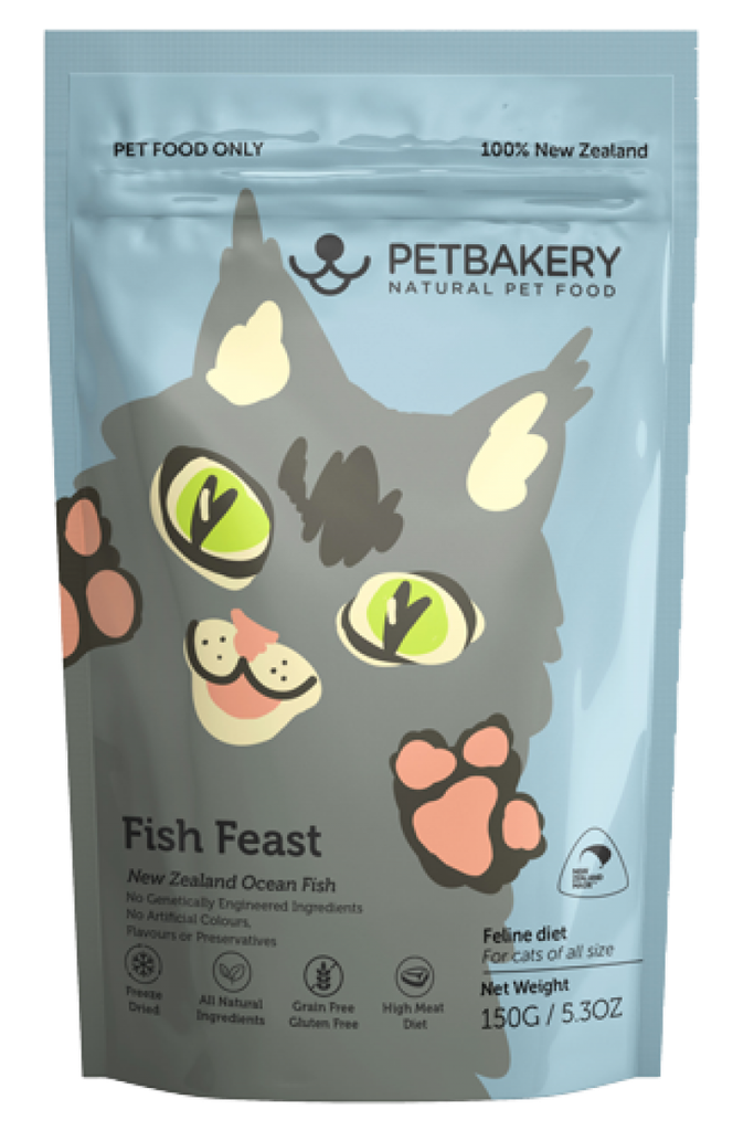 Petbakery 新西蘭脫水凍乾貓糧 Freeze-Dried New Zealand Ocean FISH Feast Cat Food 150g 新西蘭深海魚盛宴輕膳 150克