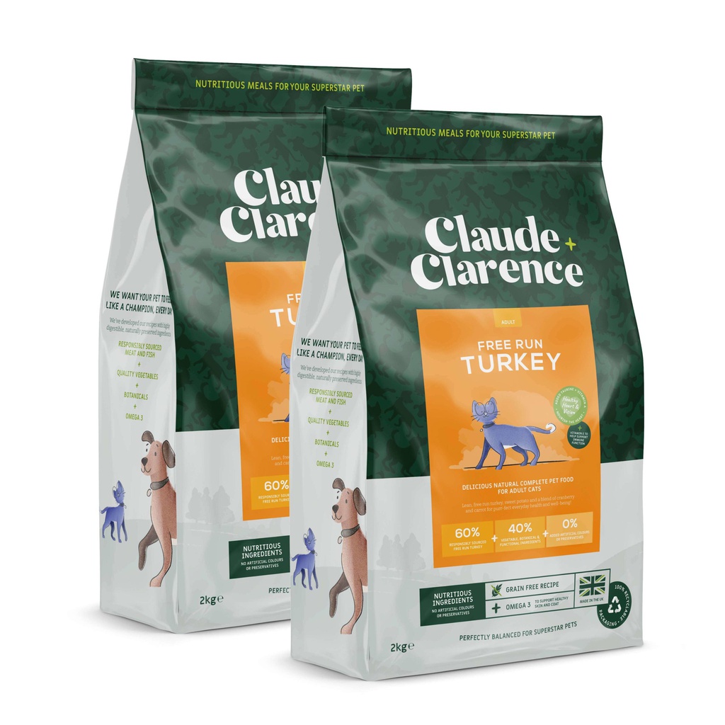 [斷貨中, 10月5左右才可能有, 可預訂等貨到] Claude & Clarence Adult Cat - Free Run TURKEY 4KG 全天然無穀物貓糧 成貓配方-放養火雞肉 4公斤