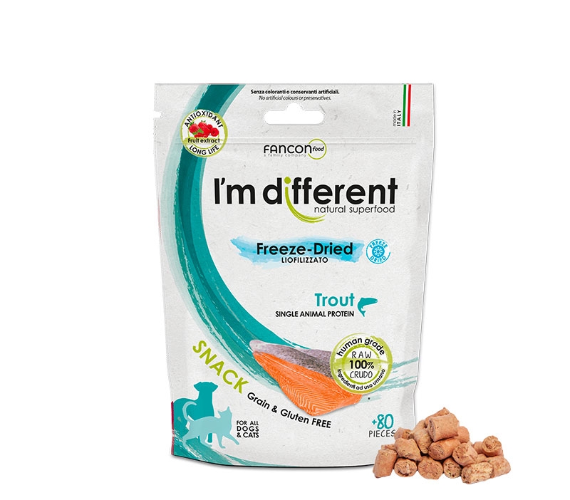 I'm different 貓小食 Freeze-Dried raw cat treats - TROUT 40g 意大利製單一蛋白鱒魚凍乾小食 (無穀物,無麩,貓狗適用) 40克