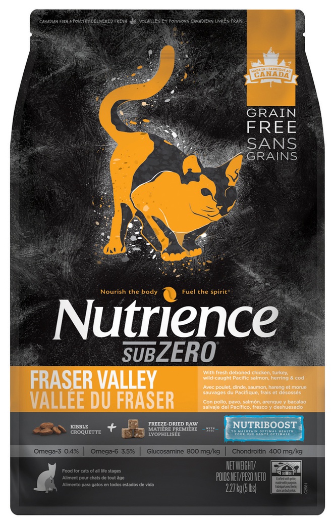 NUTRIENCE SubZero Fraser Valley 5LB 凍乾鮮雞肉 無穀物 雞+火雞+海魚 全貓配方 (C2581)【細黃】